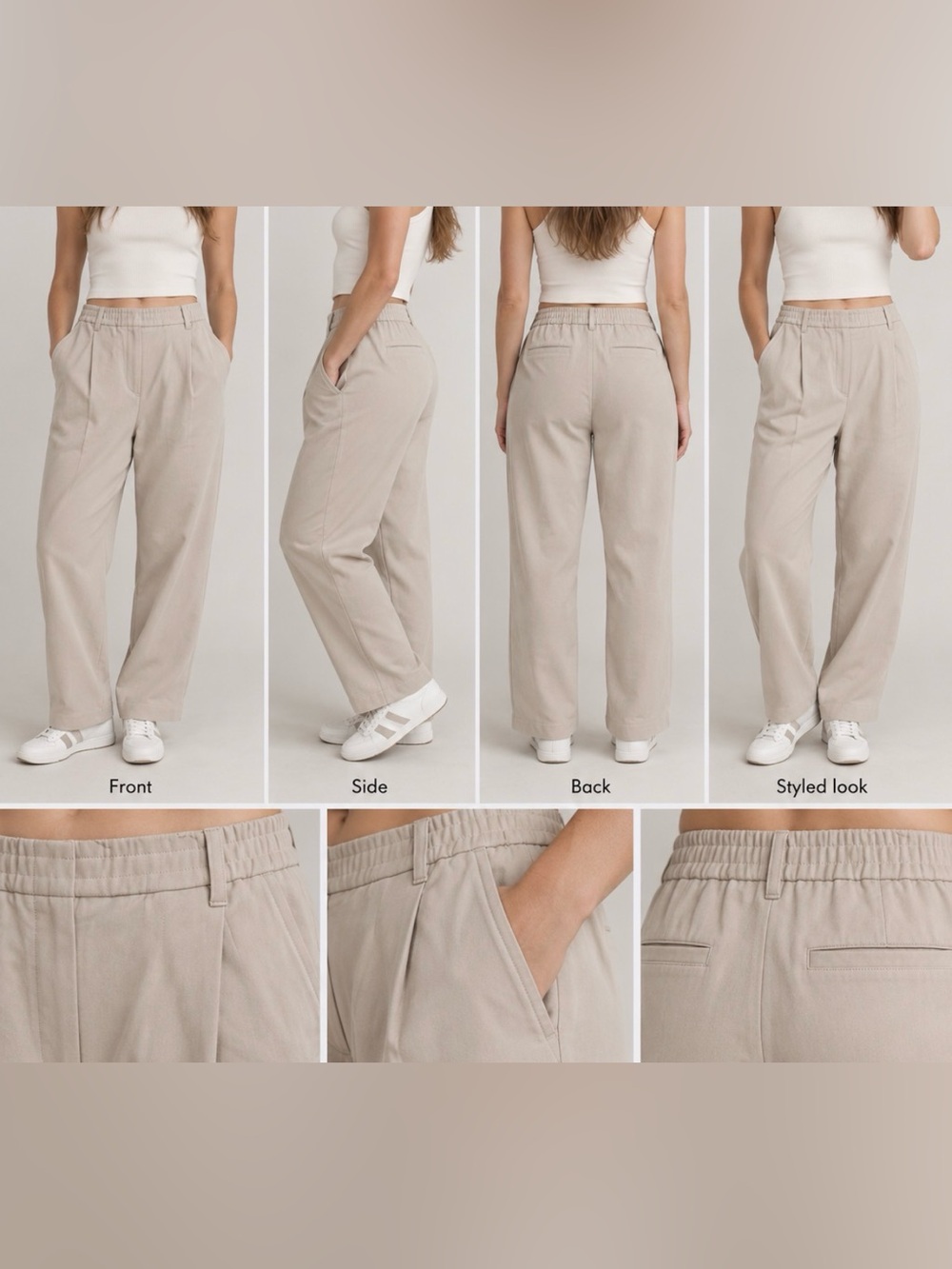 Brunello Cucinelli Neutral Beige Wide-Leg Elastic-Waist Pants NWOT